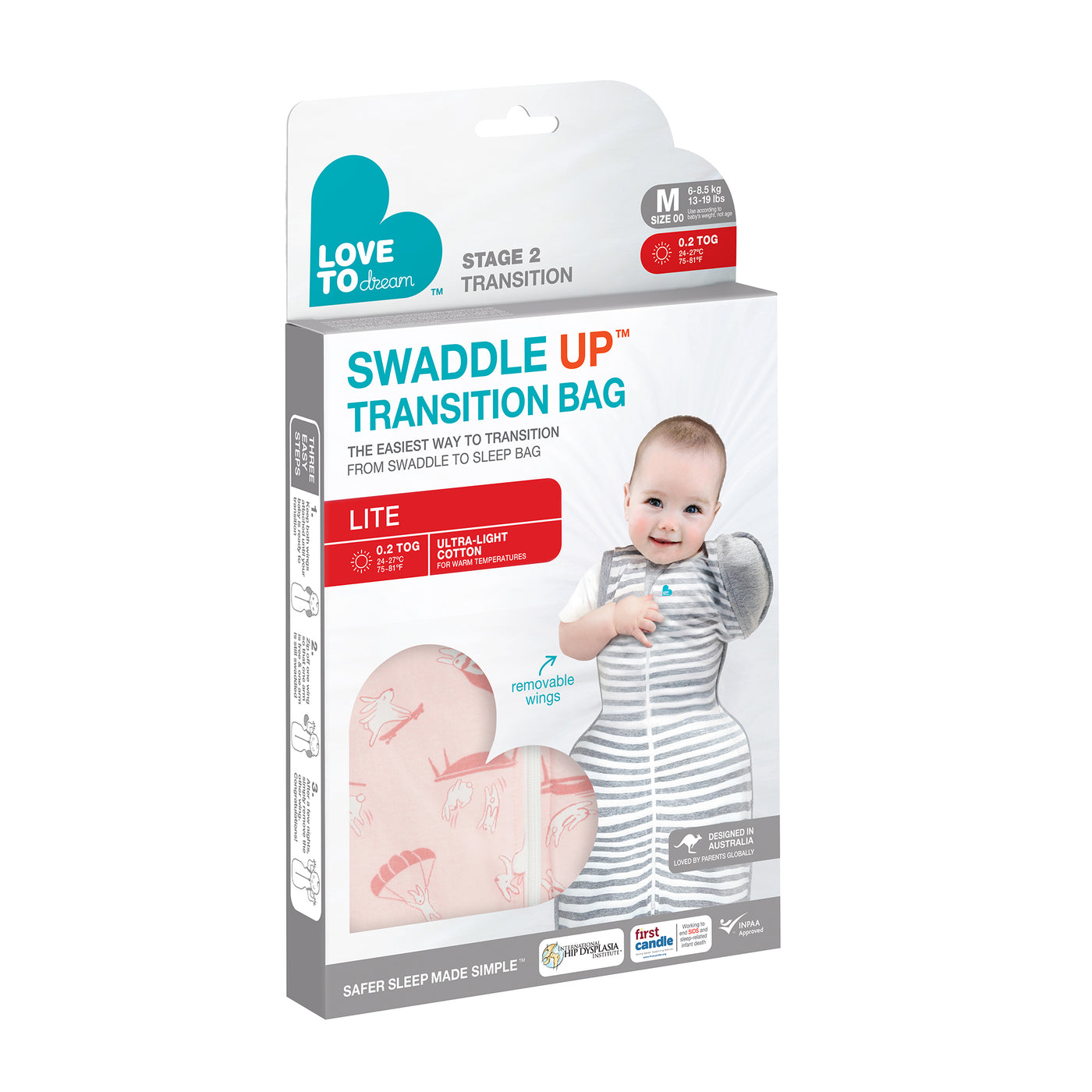 Swaddle Up™ Transition Bag Lite 0.2 TOG - Daredevil Bunny Pink